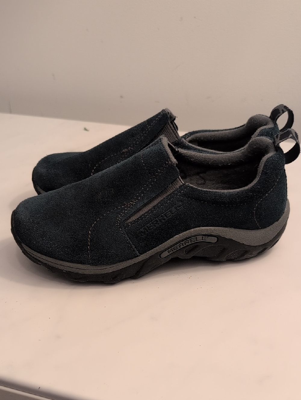 Merrell Jungle Moc Kids Slip-On Suede Loafers in Dark Blue